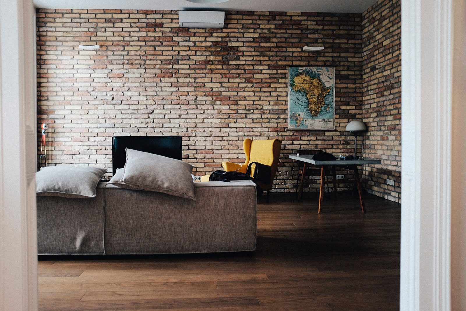 Exposed-brick living room